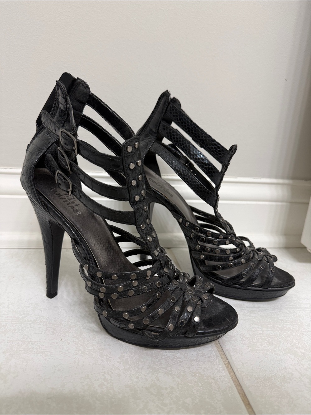 Studded Strappy High Heel Sandals - Black